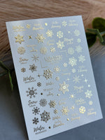 Nail Water Decal Fg-092 | Water Slide Nail Decals | Gold Snowflakes & Winter Quotes - UASLIDER