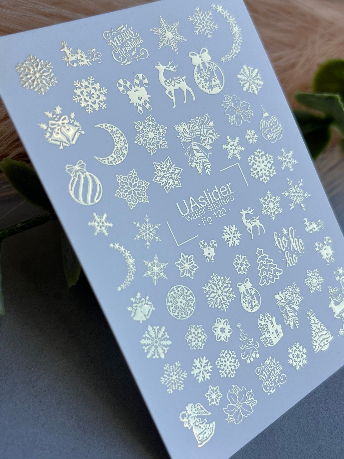 Nail Water Decal Fg-120 | Water Slide Nail Decals with Gold Christmas Designs | Holiday Magic