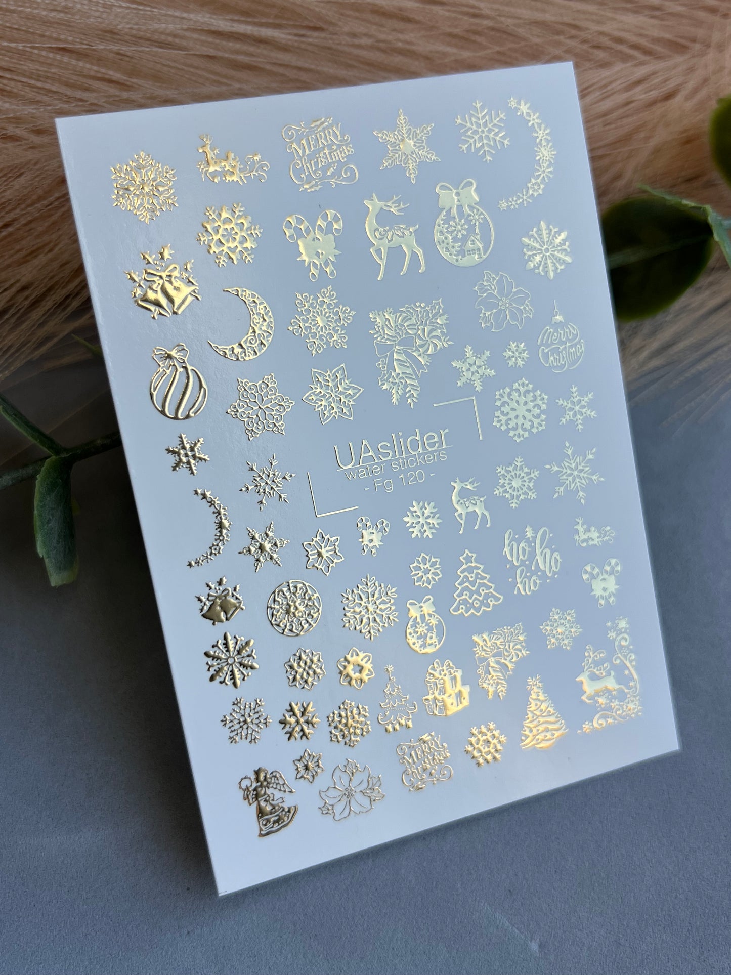 Nail Water Decal Fg-120 | Water Slide Nail Decals with Gold Christmas Designs | Holiday Magic