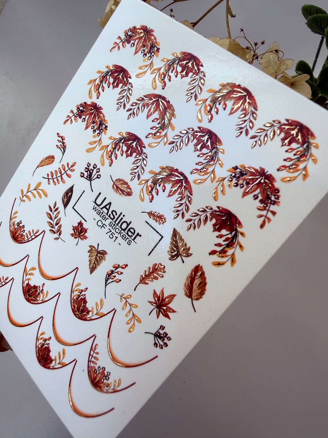 Nail Water Decal CF-751 | Water Slide Nail Decals | Autumn Leaves and Gold Branches