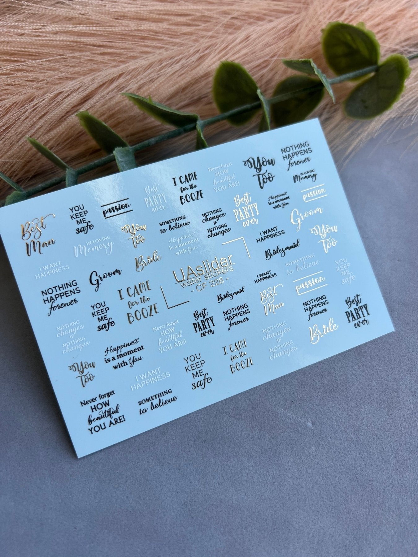 Nail Water Decal CF-228 | Lettering Water Slide Nail Decals | Wedding Quotes & Gold Accents - UASLIDER
