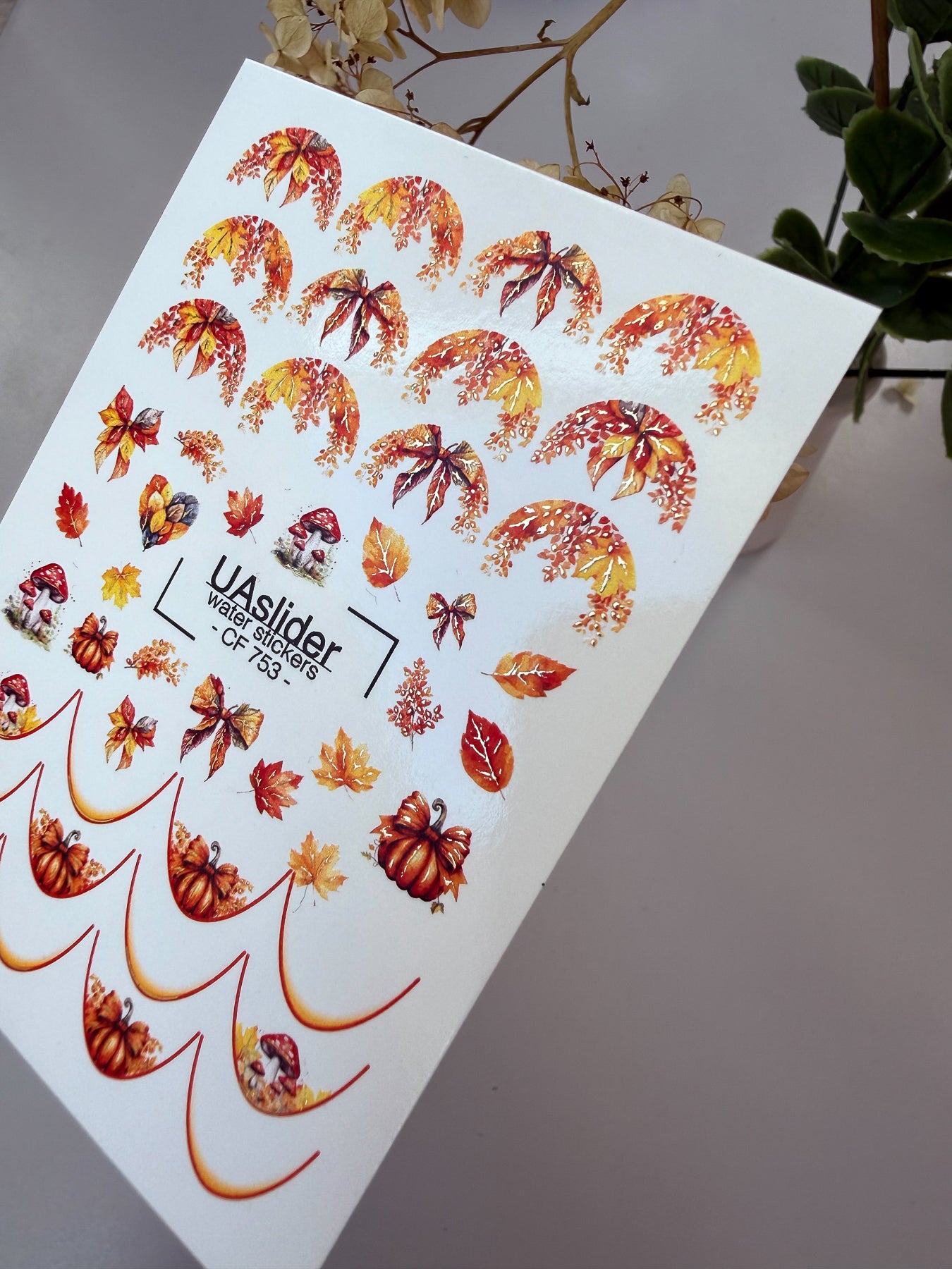 Nail Water Decal CF-753 | Water Slide Nail Decals | Autumn Pumpkins and Leaves Design