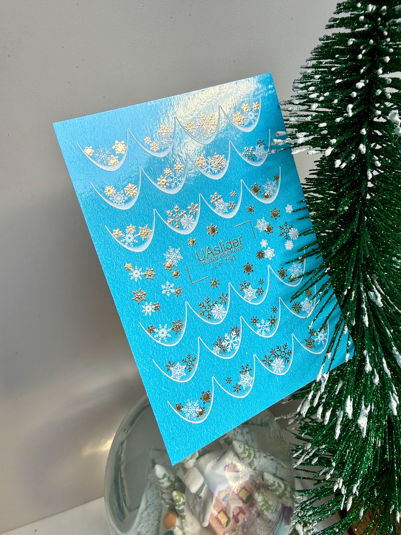 Nail Water Decal CF-750 | Water Slide Nail Decals | Gold and White Snowflake French Tips