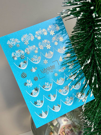 Nail Water Decal CF-748 | Water Slide Nail Decals | Christmas Ornaments and Gold Snowflakes