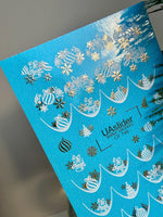 Nail Water Decal CF-748 | Water Slide Nail Decals | Christmas Ornaments and Gold Snowflakes