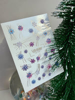 Nail Water Decal CF-747 | Water Slide Nail Decals | Blue and Purple Snowflakes with Gold Lines