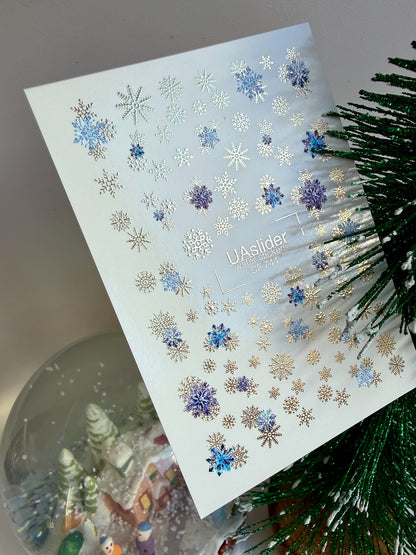 Nail Water Decal CF-744 | Water Slide Nail Decals | Blue and Gold Snowflakes