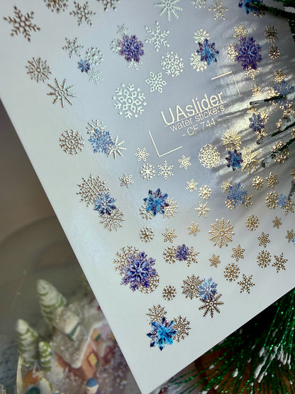 Nail Water Decal CF-744 | Water Slide Nail Decals | Blue and Gold Snowflakes