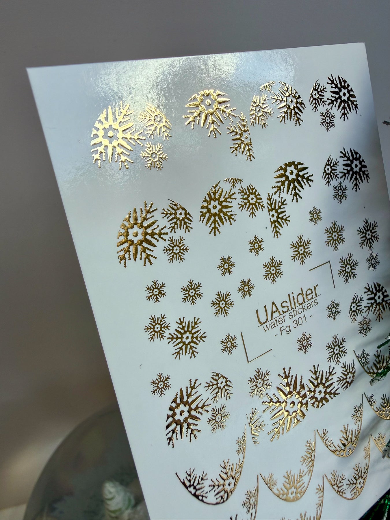 Nail Water Decal Fg-301 | Water Slide Nail Decals | Gold Snowflake French Design