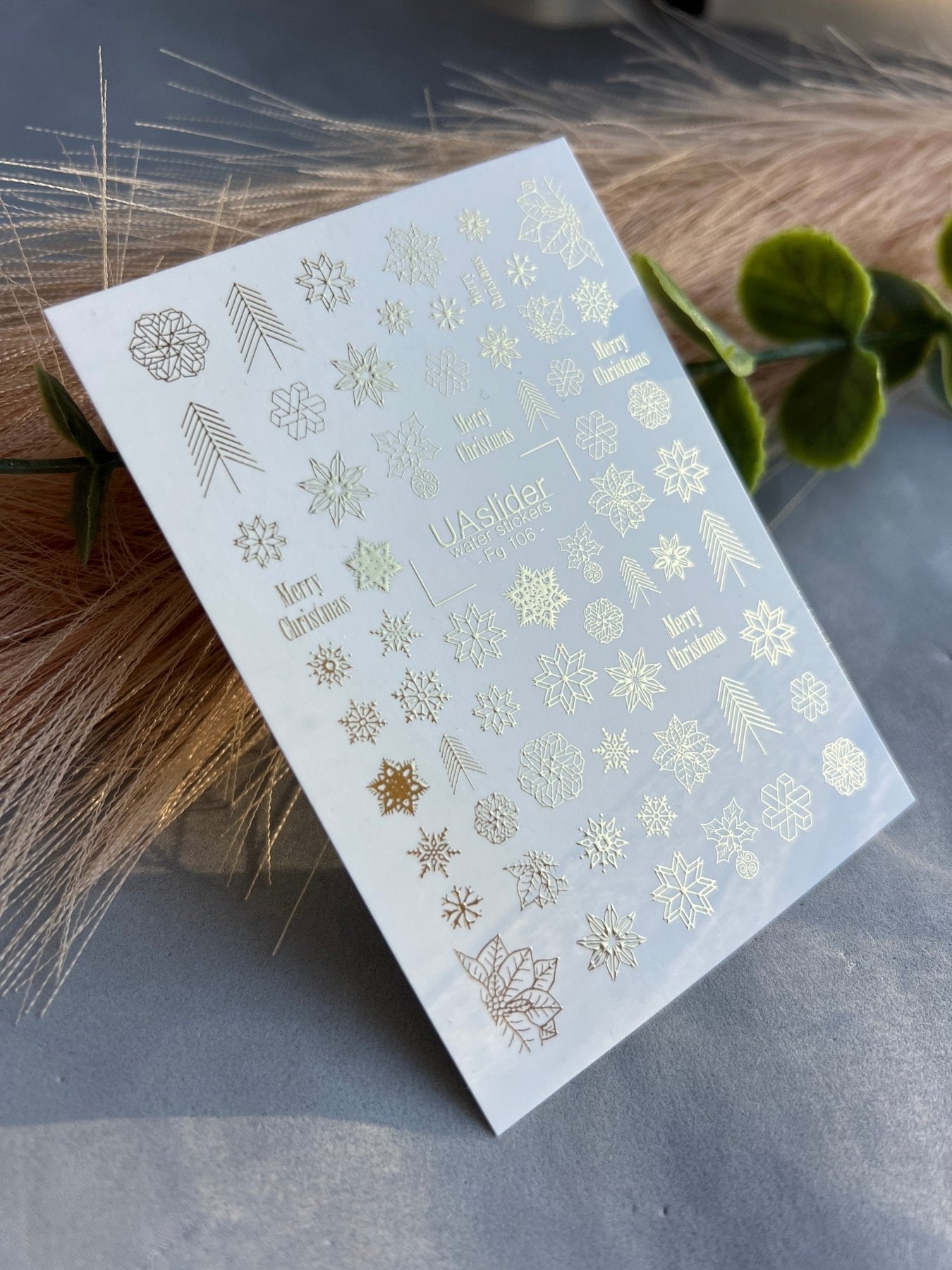 Nail Water Decal Fg-106 | Water Slide Nail Decals with Gold Snowflakes | Christmas Holiday - UASLIDER