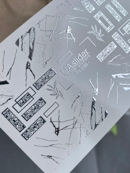 Nail Water Decal Fs-238 | Water Slide Nail Decals Marble Crack and Geometry | Modern Abstract Nail Art