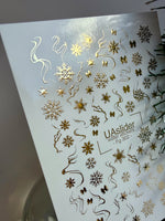 Nail Water Decal Fg-302 | Water Slide Nail Decals | Gold Snowflakes and Ribbons