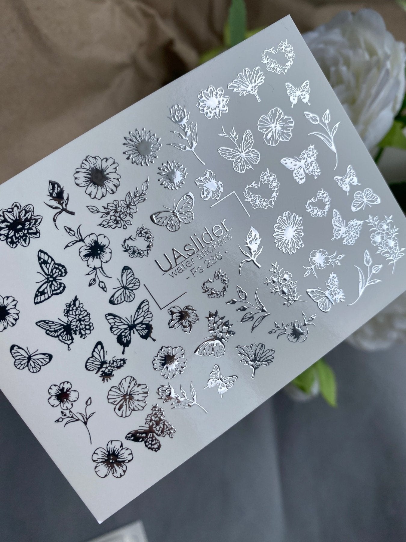 Nail Water Decal Fs-236 | Water Slide Nail Decals Butterfly and Flowers | Delicate Floral Nail Art - UASLIDER