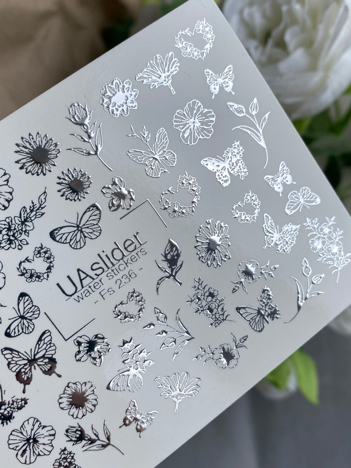 Nail Water Decal Fs-236 | Water Slide Nail Decals Butterfly and Flowers | Delicate Floral Nail Art