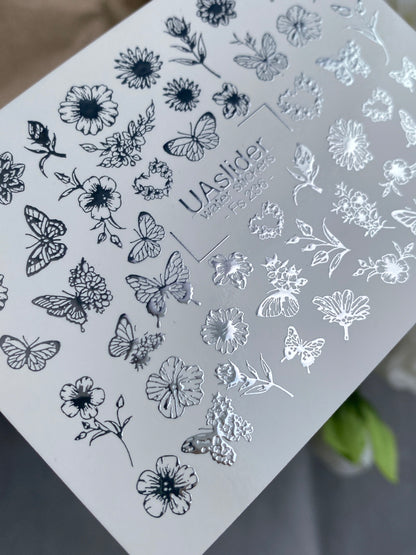 Nail Water Decal Fs-236 | Water Slide Nail Decals Butterfly and Flowers | Delicate Floral Nail Art
