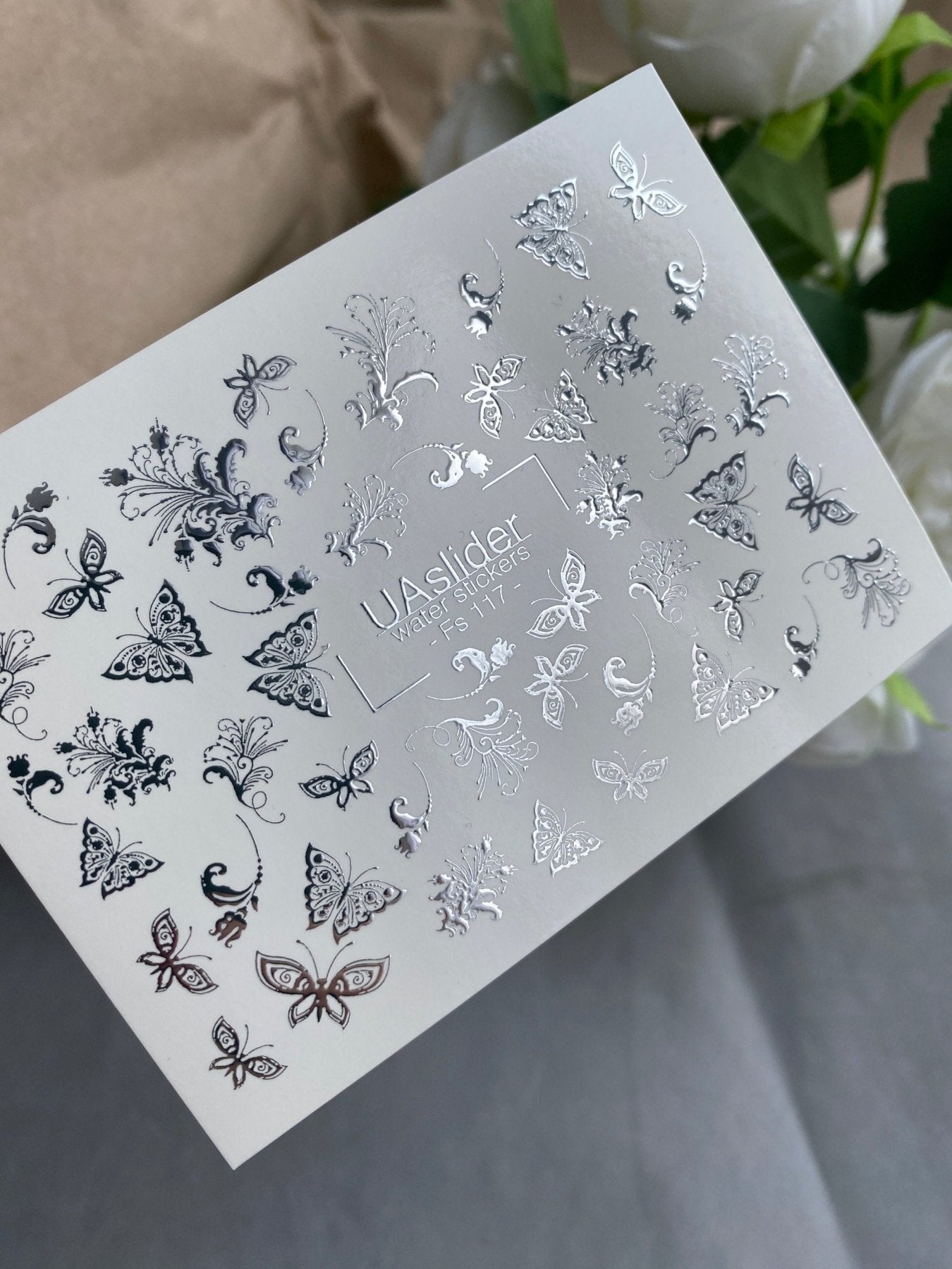 Nail Water Decal Fs-236 | Water Slide Nail Decals Butterfly and Flowers | Delicate Floral Nail Art - UASLIDER