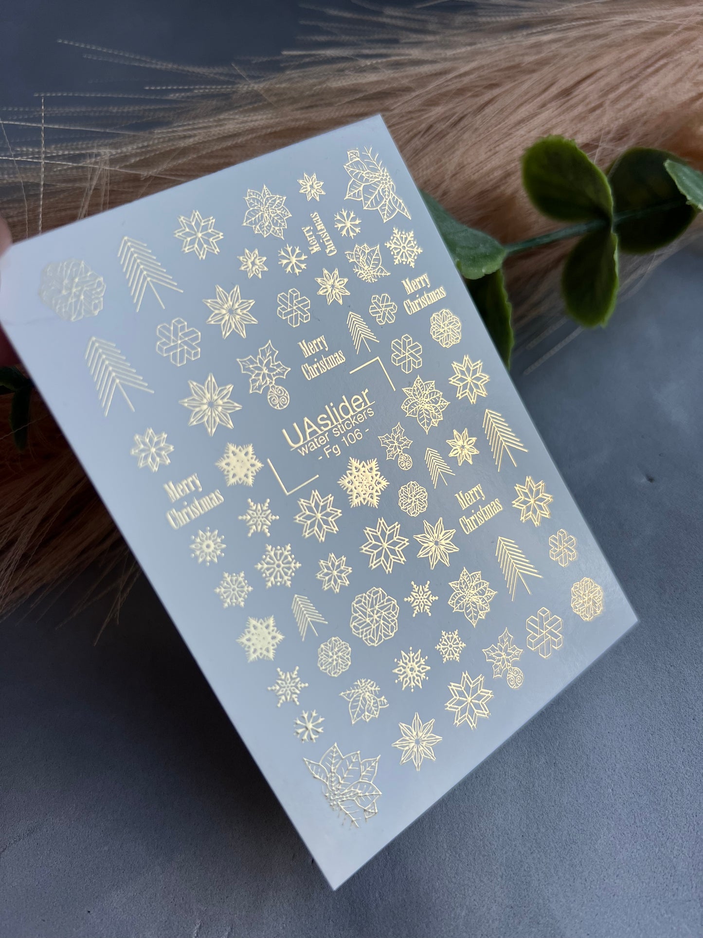Водные наклейки для ногтей Fg-106 | Водные слайдерные наклейки для ногтей с золотыми снежинками | Рождественские праздники