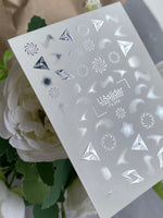 Nail Water Decal Fs-244 | Abstract Water Slide Nail Decals | Silver Foil Geometric & Star Designs - UASLIDER