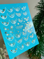 Nail Water Decal CF-750 | Water Slide Nail Decals | Gold and White Snowflake French Tips
