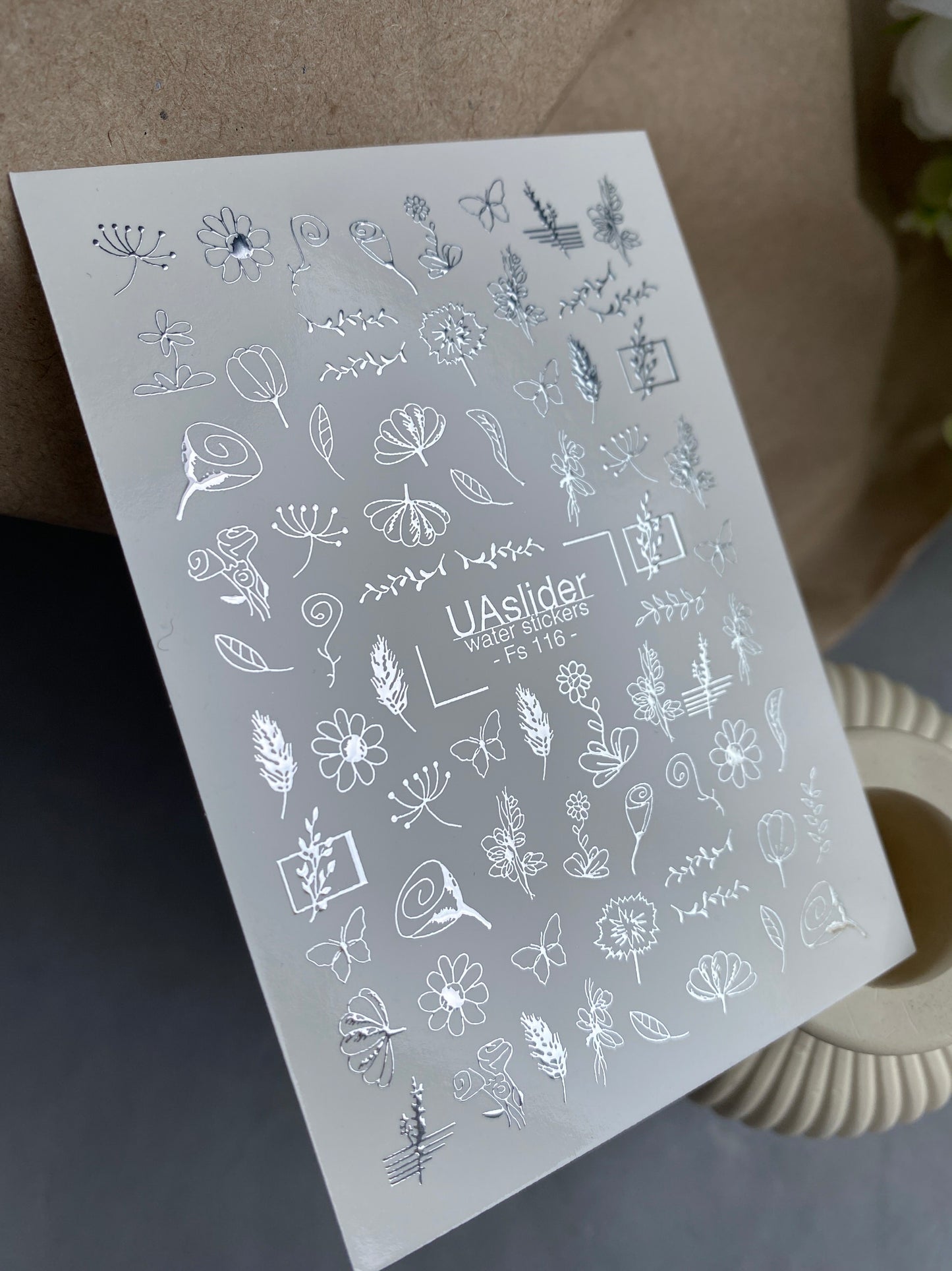 Köröm víz matrica Fs-116 | Virágos vízcsúsztatós köröm matricák | Botanikai vonalrajz