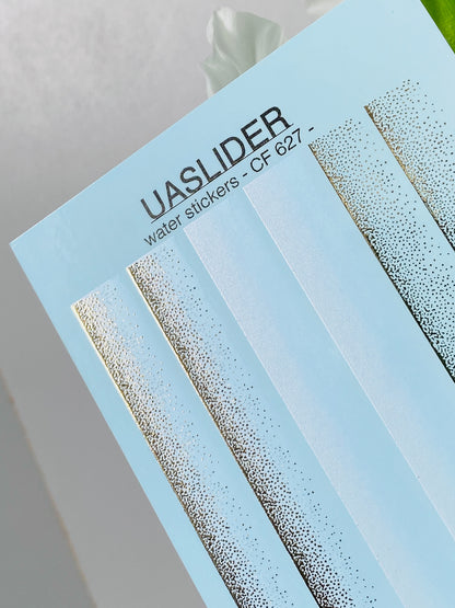 Nail Water Decal CF-627 | Gradient Water Slide Nail Decals | Blue Ombre with Gold Glitter