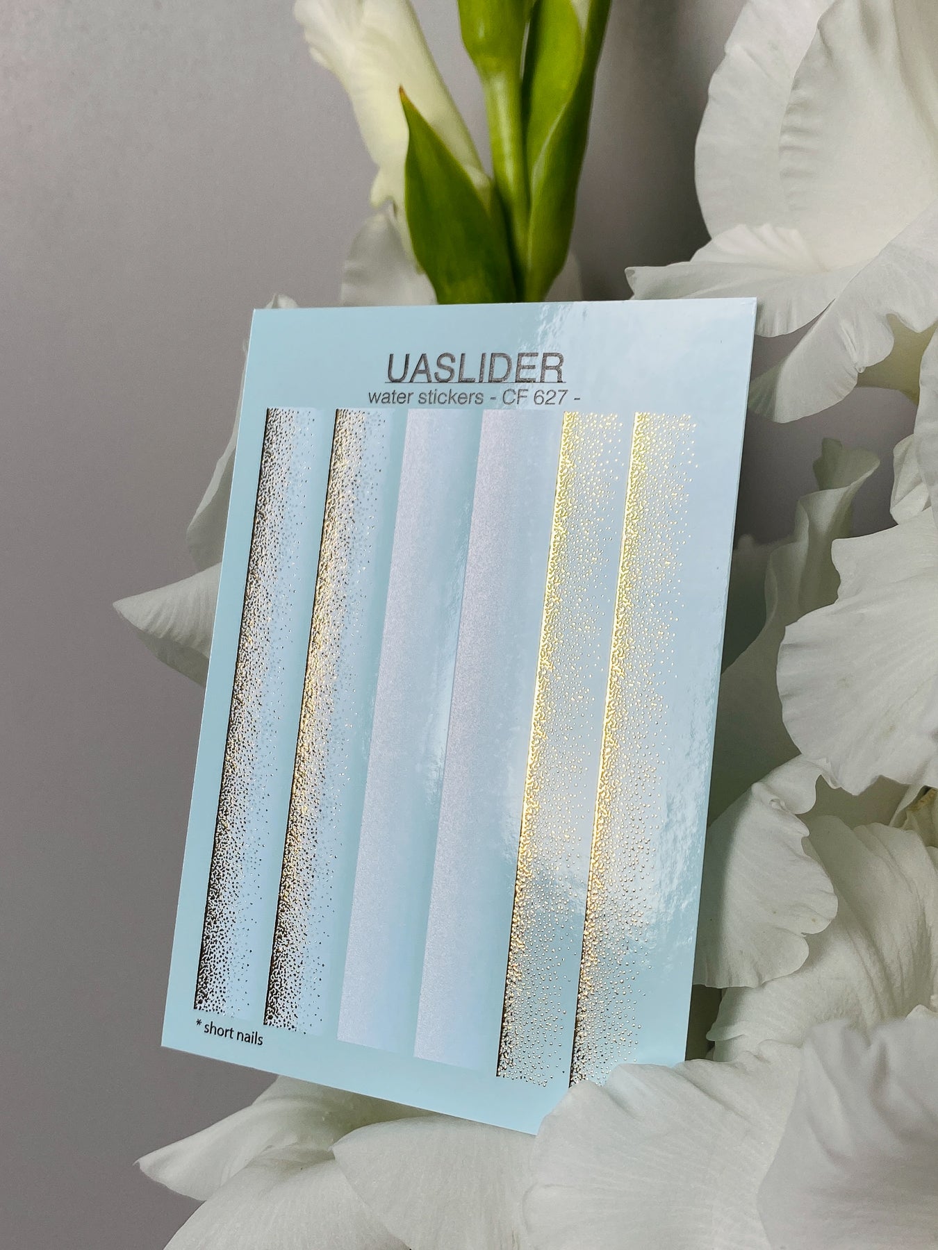 Nail Water Decal CF-627 | Gradient Water Slide Nail Decals | Blue Ombre with Gold Glitter - UASLIDER