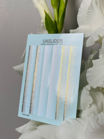 Nail Water Decal CF-627 | Gradient Water Slide Nail Decals | Blue Ombre with Gold Glitter