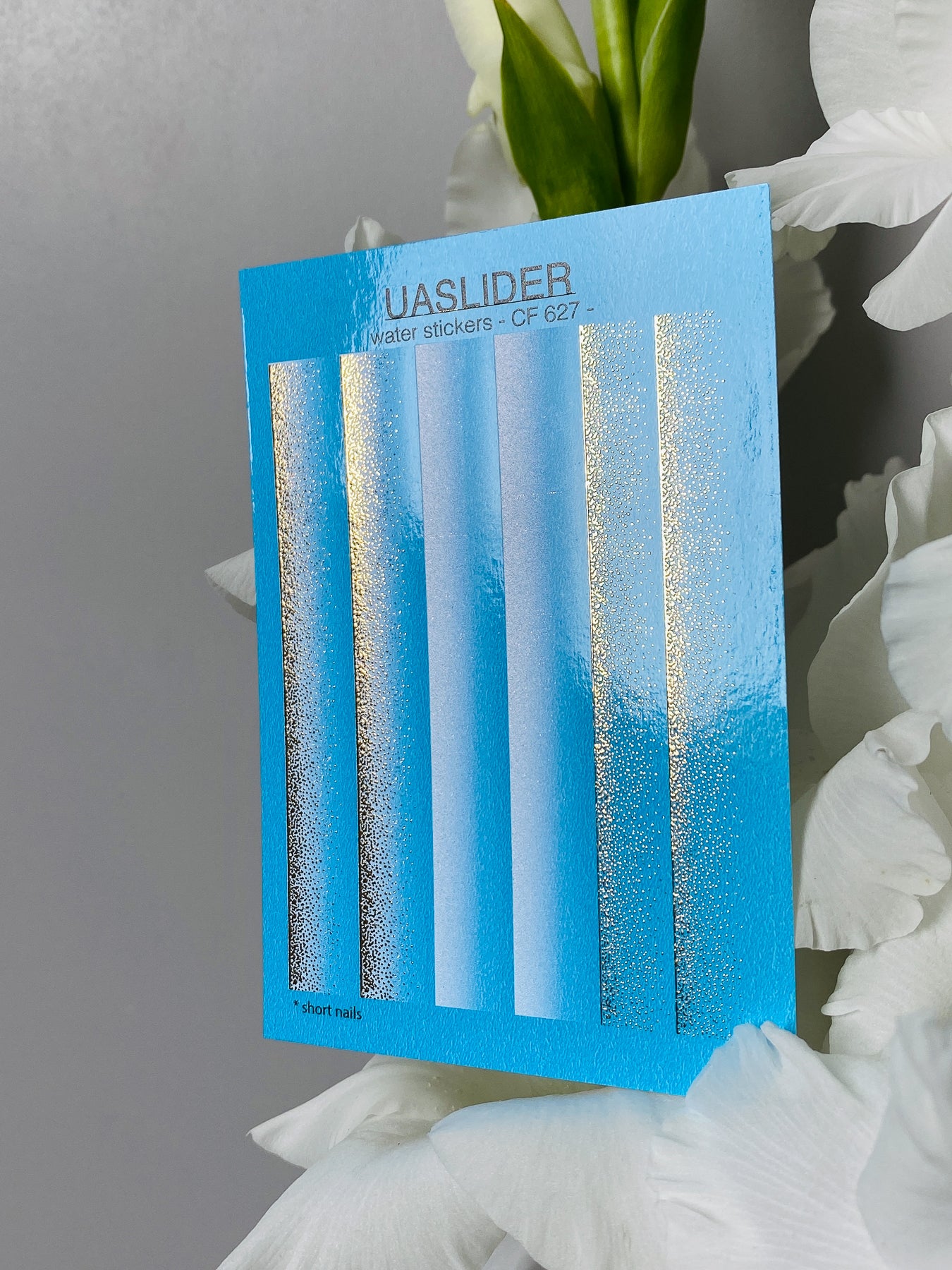 Nail Water Decal CF-627 | Gradient Water Slide Nail Decals | Blue Ombre with Gold Glitter
