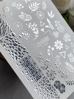 Nail Water Decal Fs-248 | Mixed Water Slide Nail Decals | Silver Foil Flowers, Butterflies & Animal Prints - UASLIDER
