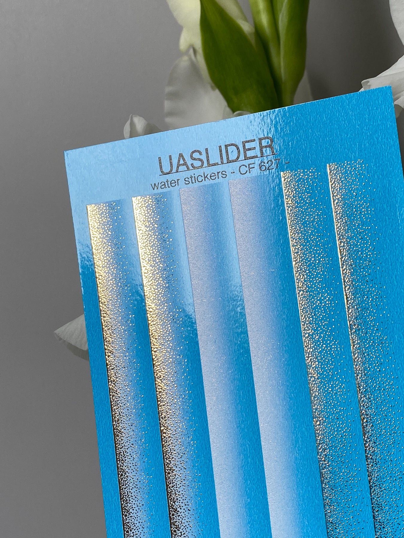 Nail Water Decal CF-627 | Gradient Water Slide Nail Decals | Blue Ombre with Gold Glitter