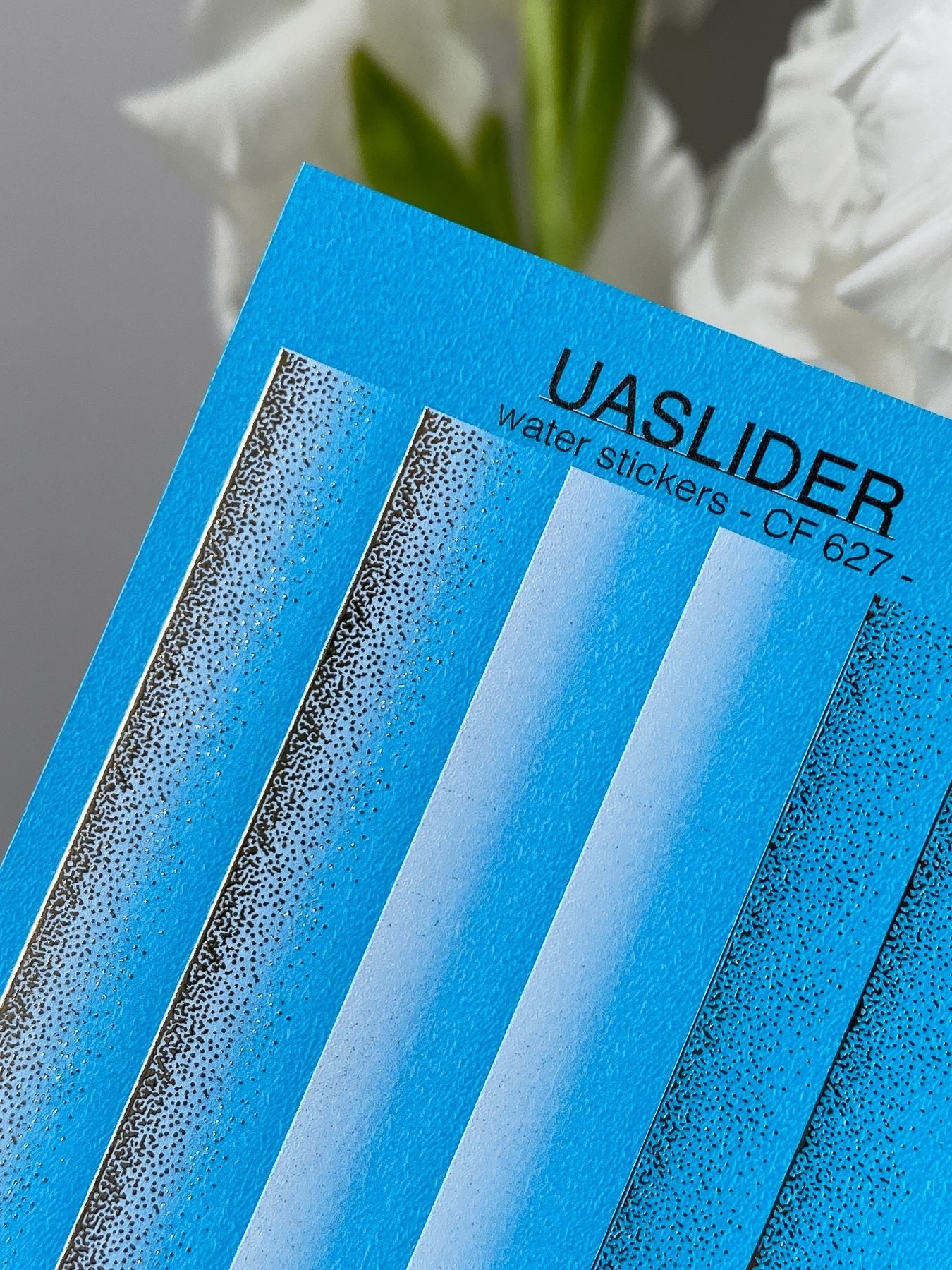 Nail Water Decal CF-627 | Gradient Water Slide Nail Decals | Blue Ombre with Gold Glitter - UASLIDER