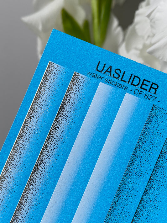 Nail Water Decal CF-627 | Gradient Water Slide Nail Decals | Blue Ombre with Gold Glitter