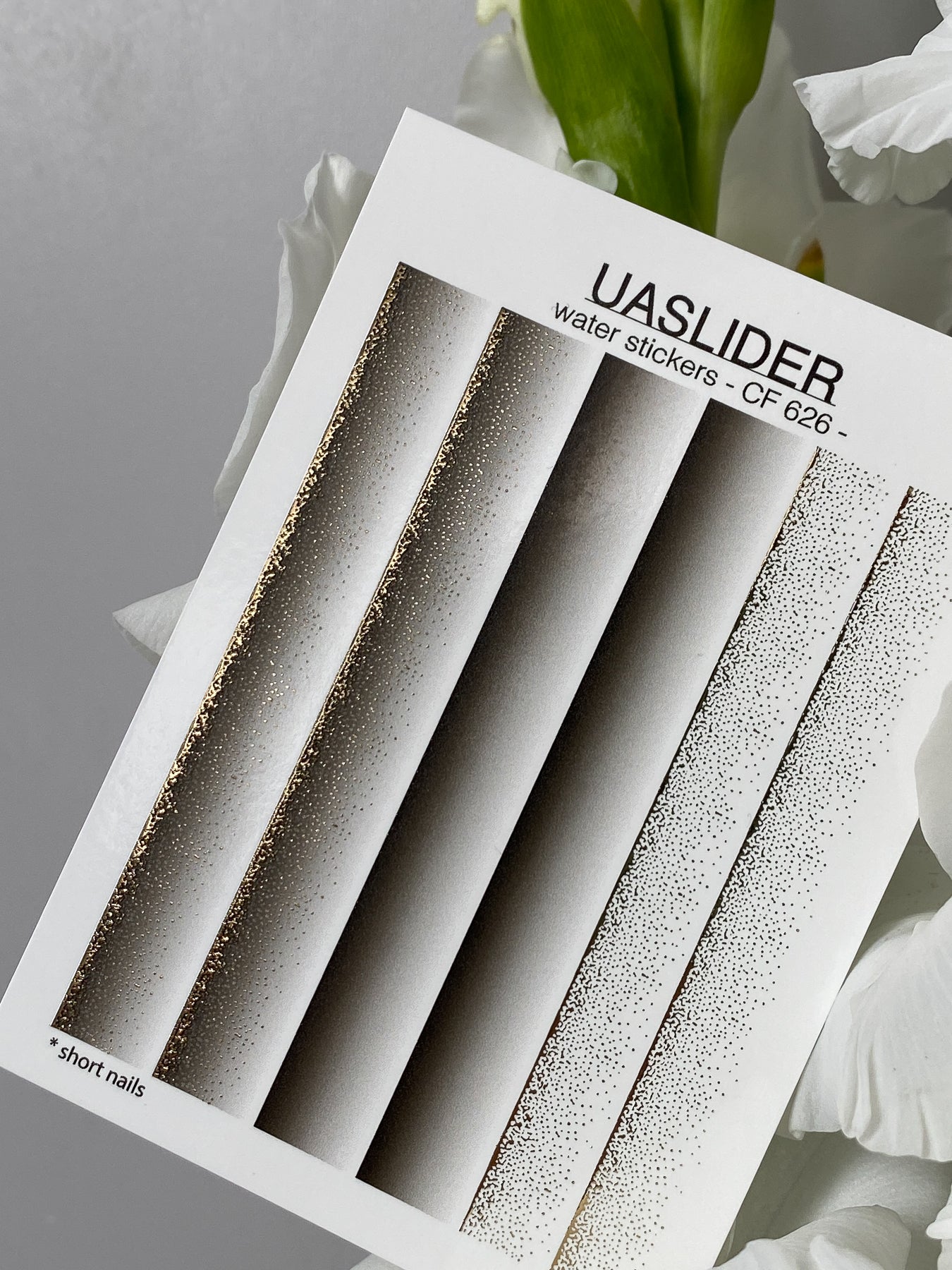 Nail Water Decal CF-626 | Gradient Water Slide Nail Decals | Grey Ombre with Gold Glitter - UASLIDER