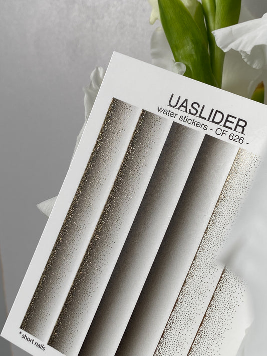 Nail Water Decal CF-626 | Gradient Water Slide Nail Decals | Grey Ombre with Gold Glitter