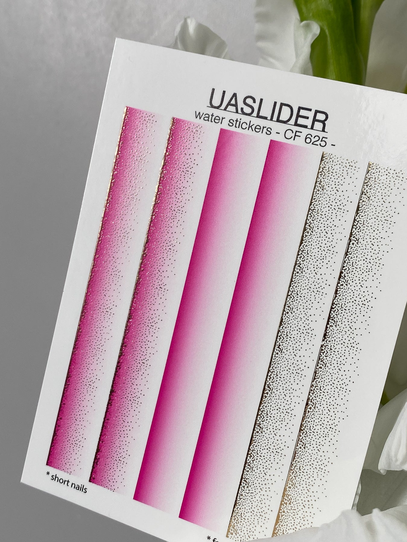 Nail Water Decal CF-625 | Gradient Water Slide Nail Decals | Pink Ombre with Gold Glitter