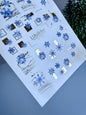 Nail Water Decal CF-746 | Water Slide Nail Decals | Blue Snowflakes with Gold Geometric Accents