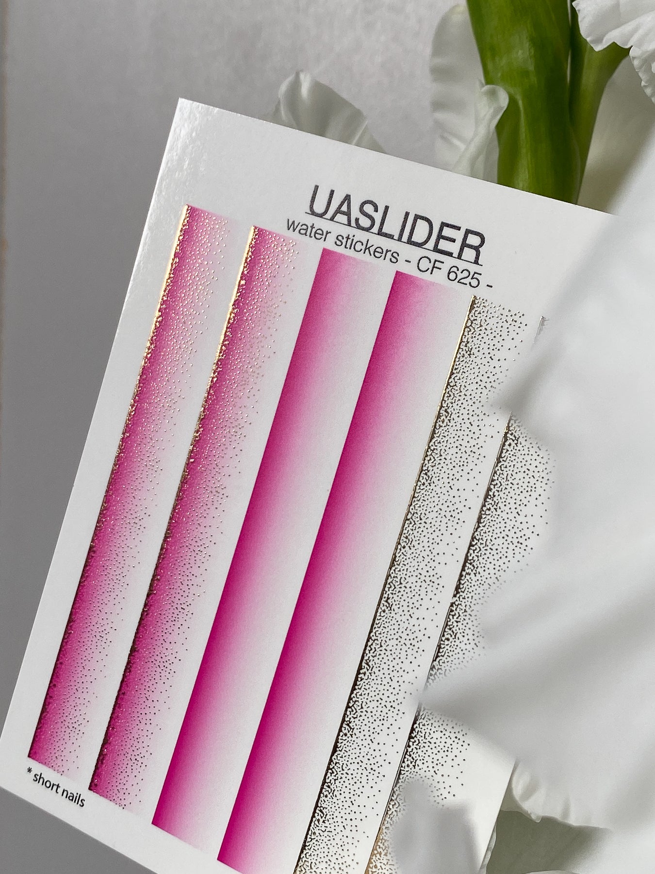 Nail Water Decal CF-625 | Gradient Water Slide Nail Decals | Pink Ombre with Gold Glitter - UASLIDER