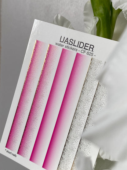 Nail Water Decal CF-625 | Gradient Water Slide Nail Decals | Pink Ombre with Gold Glitter