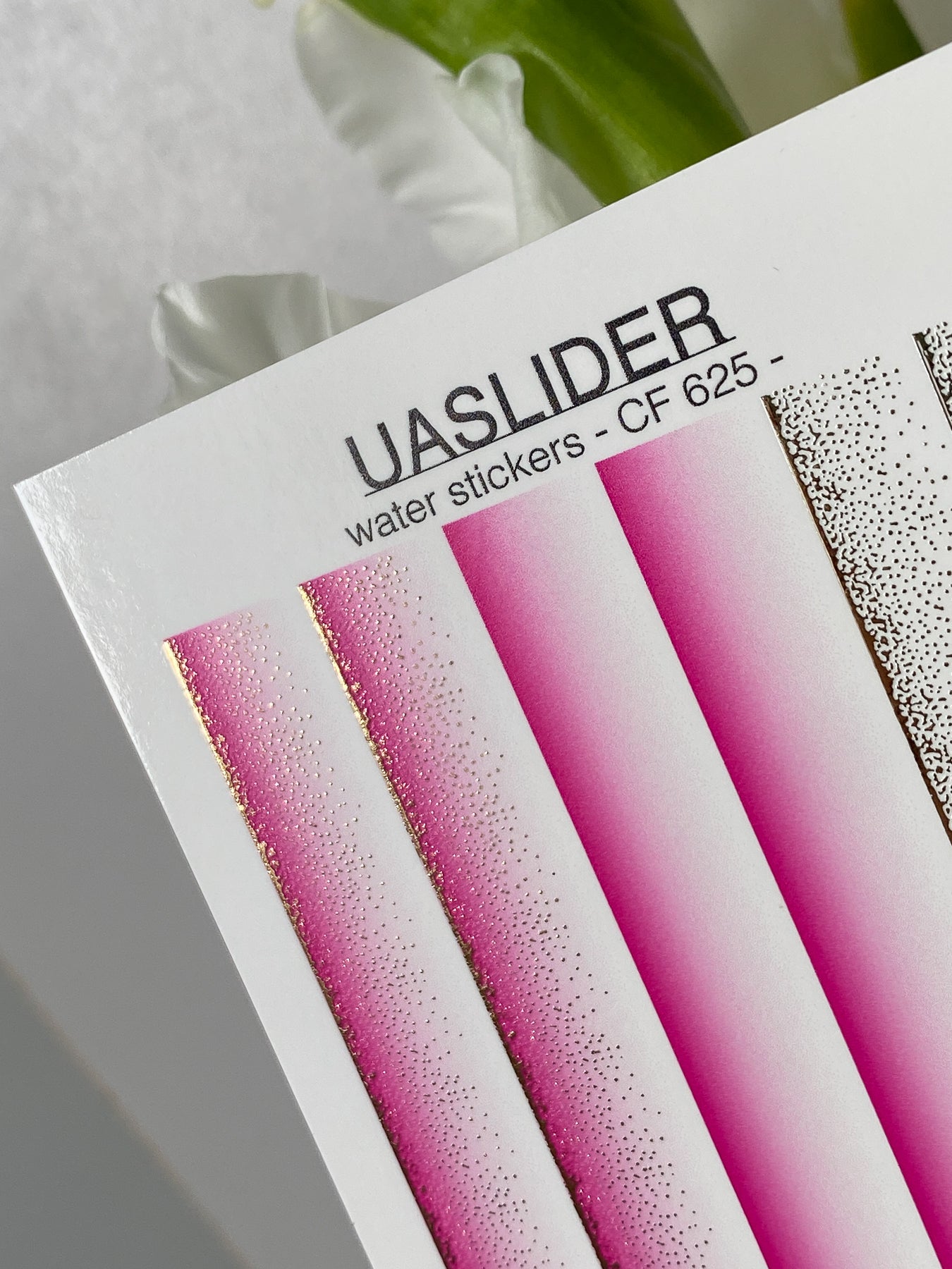 Nail Water Decal CF-625 | Gradient Water Slide Nail Decals | Pink Ombre with Gold Glitter - UASLIDER