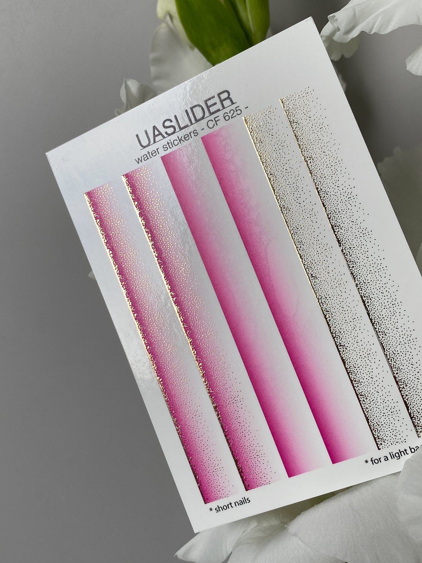 Nail Water Decal CF-625 | Gradient Water Slide Nail Decals | Pink Ombre with Gold Glitter