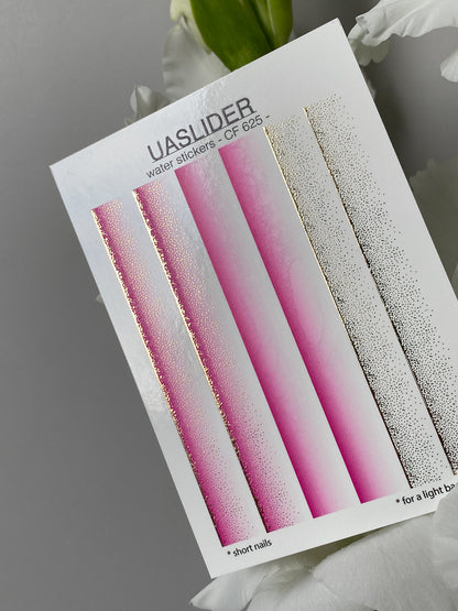 Nail Water Decal CF-625 | Gradient Water Slide Nail Decals | Pink Ombre with Gold Glitter