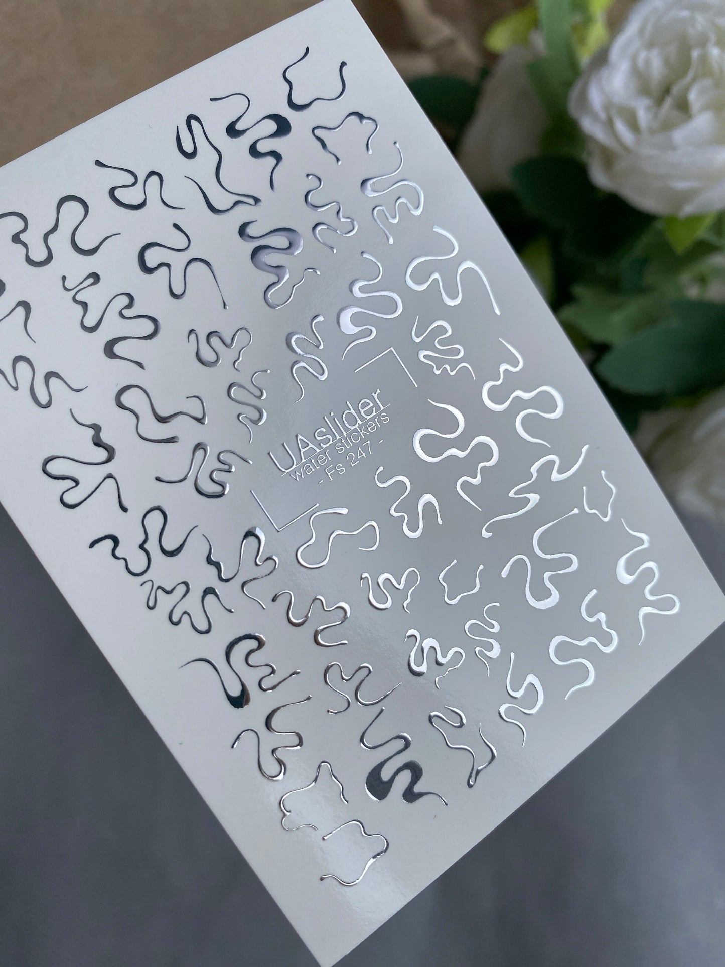 Nail Water Decal Fs-247 | Abstract Water Slide Nail Decals | Silver Foil Wavy Lines