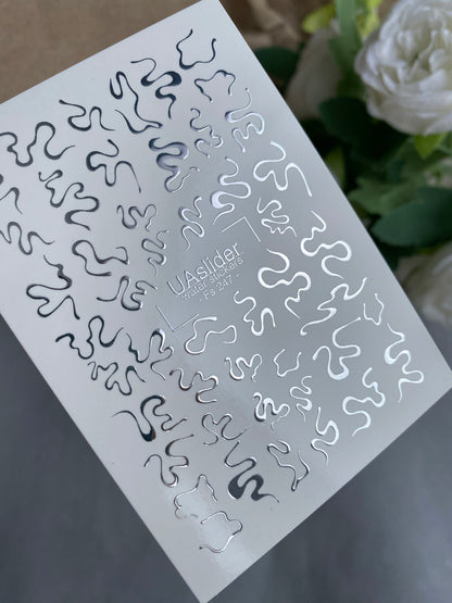 Nail Water Decal Fs-247 | Abstract Water Slide Nail Decals | Silver Foil Wavy Lines