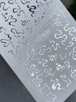 Nail Water Decal Fs-247 | Abstract Water Slide Nail Decals | Silver Foil Wavy Lines - UASLIDER