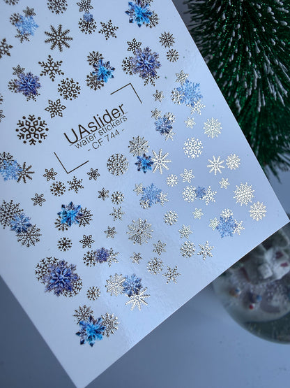 Nail Water Decal CF-744 | Water Slide Nail Decals | Blue and Gold Snowflakes