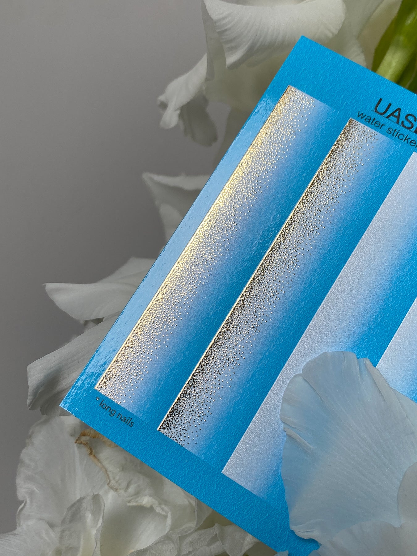 Nail Water Decal CF-630 | Gradient Water Slide Nail Decals | Light Blue Ombre with Gold Glitter - UASLIDER