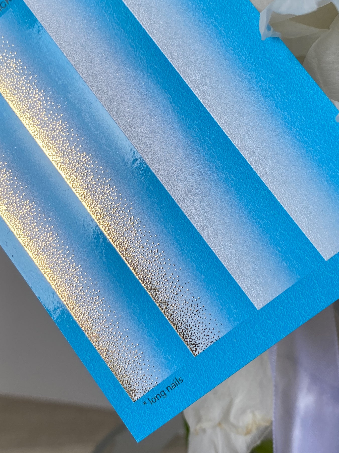 Nail Water Decal CF-630 | Gradient Water Slide Nail Decals | Light Blue Ombre with Gold Glitter