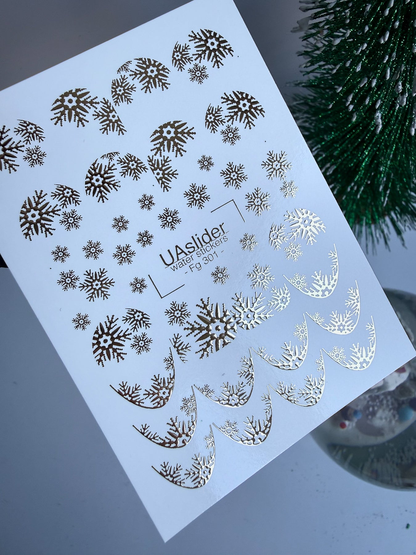 Nail Water Decal Fg-301 | Water Slide Nail Decals | Gold Snowflake French Design