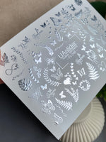 Nail Water Decal Fs-246 | Butterfly Water Slide Nail Decals | Silver Foil Leaves & Inspirational Words - UASLIDER