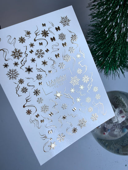 Nail Water Decal Fg-302 | Water Slide Nail Decals | Gold Snowflakes and Ribbons